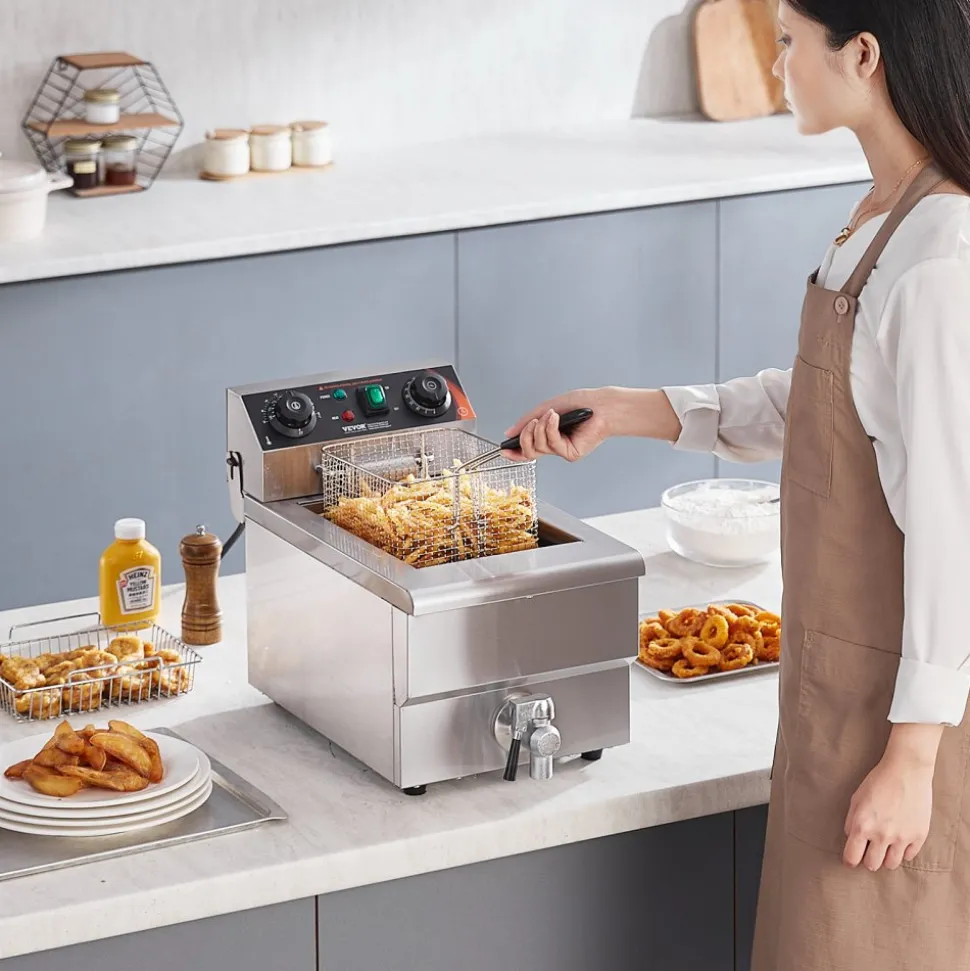 VEVOR Commercial Deep Fryer, 1500W Electric Countertop Fryer with Basket, 11.6Qt / 11L Stainless Steel Single Oil Fryer with Time & Temp Control, Overheat Protection, for Kitchen Restaurant Use