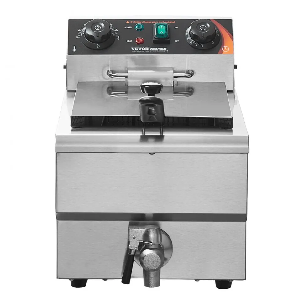 VEVOR Commercial Deep Fryer, 1500W Electric Countertop Fryer with Basket, 11.6Qt / 11L Stainless Steel Single Oil Fryer with Time & Temp Control, Overheat Protection, for Kitchen Restaurant Use