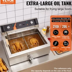 VEVOR Commercial Deep Fryer, 3000W Electric Turkey Fryer with Basket, Large Capacity 30.6Qt / 29L Countertop Single Oil Fryer, Stainless Steel, Temp Control, for Kitchen Restaurant Use, Silver