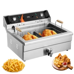 VEVOR Commercial Deep Fryer, 3000W Electric Turkey Fryer with Basket, Large Capacity 30.6Qt / 29L Countertop Single Oil Fryer, Stainless Steel, Temp Control, for Kitchen Restaurant Use, Silver