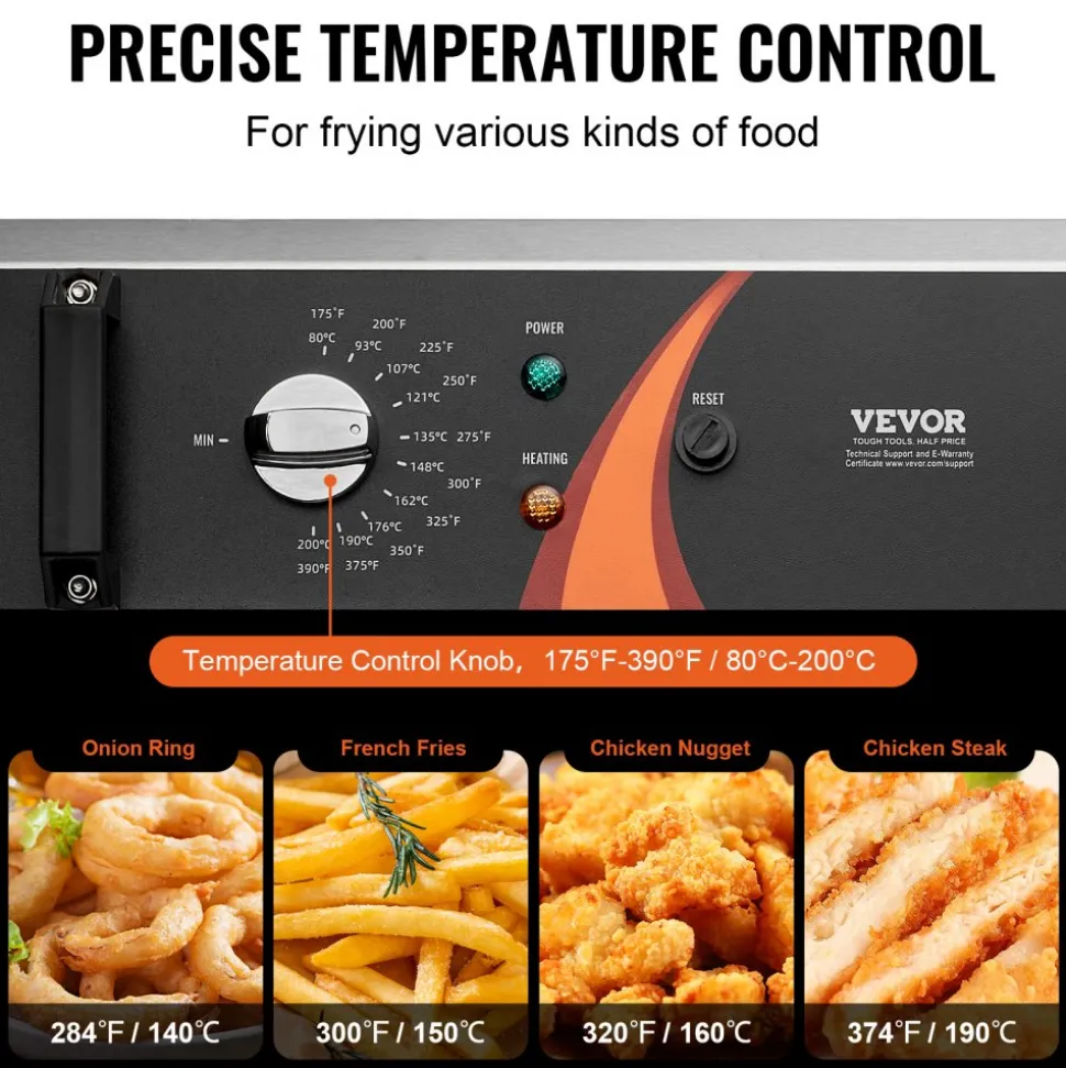 VEVOR Commercial Deep Fryer, 3000W Electric Turkey Fryer with Basket, Large Capacity 30.6Qt / 29L Countertop Single Oil Fryer, Stainless Steel, Temp Control, for Kitchen Restaurant Use, Silver