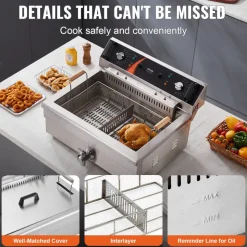 VEVOR Commercial Deep Fryer, 3000W Electric Turkey Fryer with Basket, Large Capacity 30.6Qt / 29L Countertop Single Oil Fryer, Stainless Steel, Temp Control, for Kitchen Restaurant Use, Silver