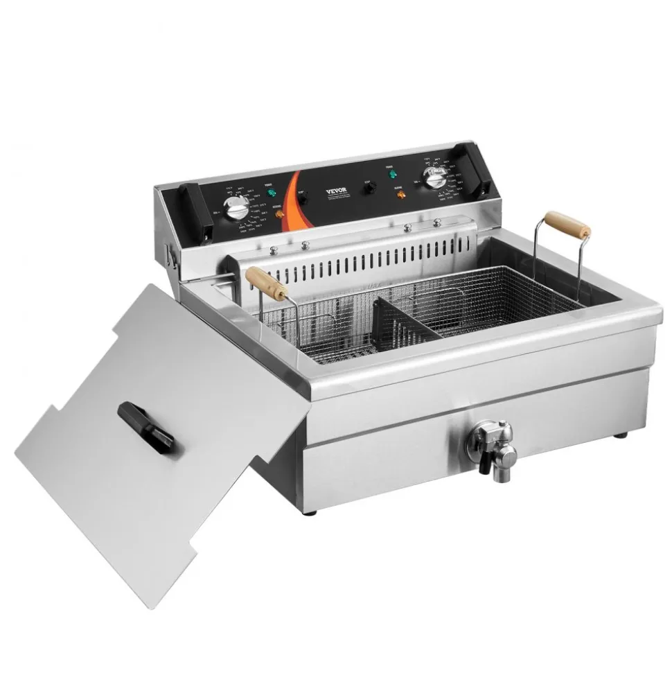 VEVOR Commercial Deep Fryer, 3000W Electric Turkey Fryer with Basket, Large Capacity 30.6Qt / 29L Countertop Single Oil Fryer, Stainless Steel, Temp Control, for Kitchen Restaurant Use, Silver