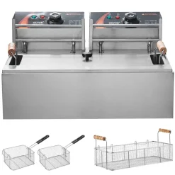 VEVOR Commercial Deep Fryer, 3000W Electric Turkey Fryer with 3 Removable Baskets, Large Capacity 18Qt / 17L Stainless Steel Countertop Single Oil Fryer, for Kitchen Restaurant Use, Silver