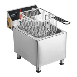 VEVOR Commercial Deep Fryer, 1750W Electric Countertop Fryer with Basket & Height-Adjustable Feet, 12Qt / 11.5L Stainless Steel Single Oil Fryer, Temp Control, Overheat Protection, for Restaurant Use