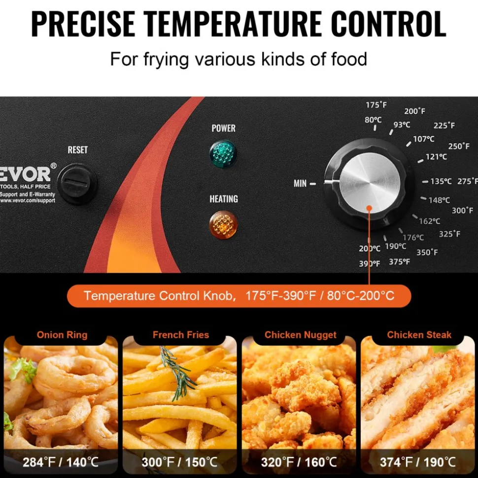 VEVOR Commercial Deep Fryer, 1750W Electric Countertop Fryer with Basket & Height-Adjustable Feet, 12Qt / 11.5L Stainless Steel Single Oil Fryer, Temp Control, Overheat Protection, for Restaurant Use