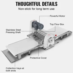 VEVOR Commercial Dough Sheeter Machine, 19.7-Inch Reversible Puff Pastry Sheeter and Fondant Roller, Electric Dough Roller 0-1.4" Adjustable Thickness, Folding Dough Sheeter for Bakeries, Pastries