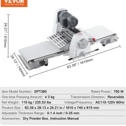 VEVOR Commercial Dough Sheeter Machine, 15.7-Inch Reversible Puff Pastry Sheeter and Fondant Roller, Electric Dough Roller 0-1.4