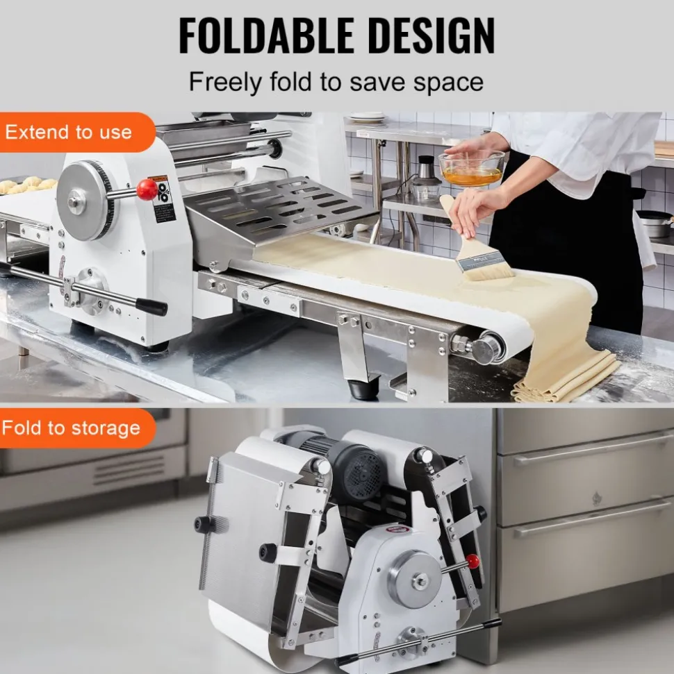 VEVOR Commercial Dough Sheeter Machine, 15.7-Inch Reversible Puff Pastry Sheeter and Fondant Roller, Electric Dough Roller 0-1.4" Adjustable Thickness, Folding Dough Sheeter for Bakeries, Pastries