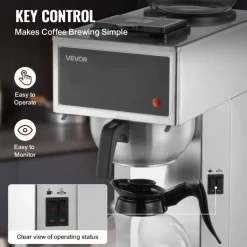 VEVOR Commercial Drip Coffee Maker, 12 Cups Coffee-Maker Machine with 2 Glass Carafes and 2 Decanter Warmer Plates, Stainless Steel Drip Style Coffee Brewer, for Restaurant, Office, Coffee Shop & Home