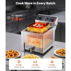 VEVOR Commercial Electric Deep Fryer, Oil Filtration Upgrade, 9.51 Qt, 1750W Stainless Steel Countertop Fryer with Basket and Lid, Temp Control, Oil Drain Valve for Commercial Restaurant Use, Silver