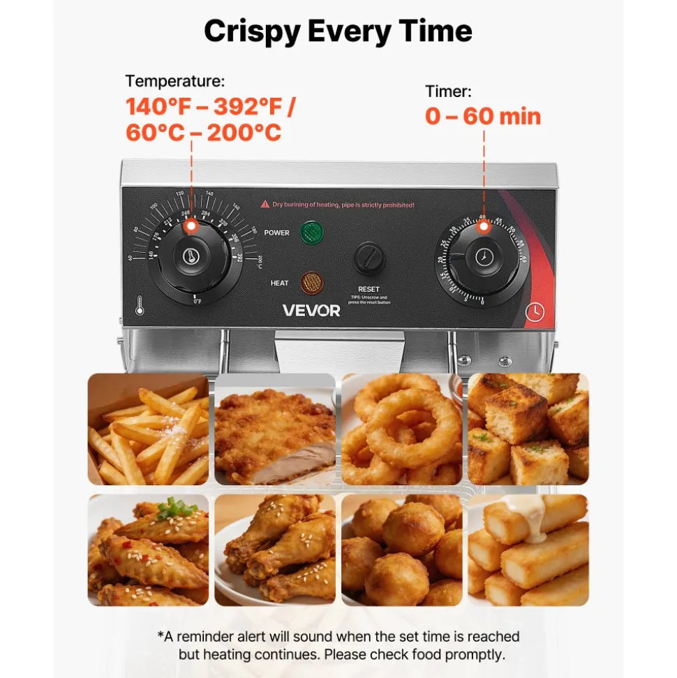 VEVOR Commercial Electric Deep Fryer, Oil Filtration Upgrade, 9.51 Qt, 1750W Stainless Steel Countertop Fryer with Basket and Lid, Temp Control, Oil Drain Valve for Commercial Restaurant Use, Silver