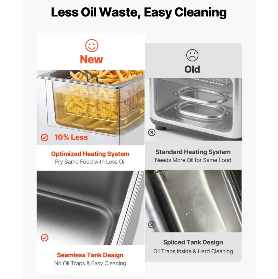 VEVOR Commercial Electric Deep Fryer, Oil Filtration Upgrade, 9.51 Qt, 1750W Stainless Steel Countertop Fryer with Basket and Lid, Temp Control, Oil Drain Valve for Commercial Restaurant Use, Silver