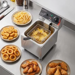 VEVOR Commercial Electric Deep Fryer, 12.15 Qt, 1750W Stainless Steel Countertop Fryer with Basket and Lid, Overheat Protection, Temp Control, Adjustable Feet for Commercial Restaurant Use, Silver