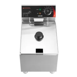 VEVOR Commercial Electric Deep Fryer, 12.15 Qt, 1750W Stainless Steel Countertop Fryer with Basket and Lid, Overheat Protection, Temp Control, Adjustable Feet for Commercial Restaurant Use, Silver
