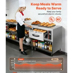 VEVOR Commercial Electric Drawer Warmer, Single-Drawer Stainless Steel Food Warmer, Freestanding Slim Warming Drawer Cabinet, 85°F–185°F Wide Temperature Range, for Restaurant, Hotel, Bakery & Kitchen