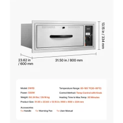 VEVOR Commercial Electric Drawer Warmer, Single-Drawer Stainless Steel Food Warmer, Freestanding Slim Warming Drawer Cabinet, 85°F–185°F Wide Temperature Range, for Restaurant, Hotel, Bakery & Kitchen