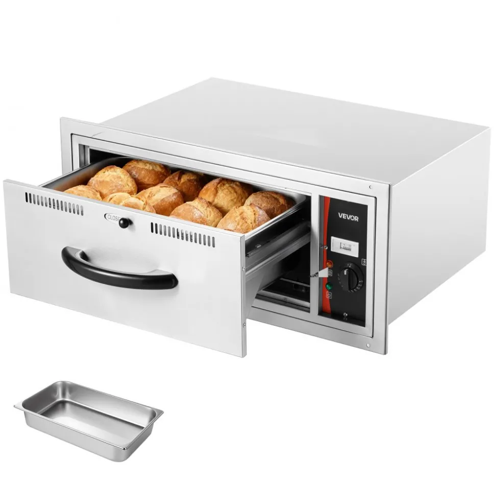 VEVOR Commercial Electric Drawer Warmer, Single-Drawer Stainless Steel Food Warmer, Freestanding Slim Warming Drawer Cabinet, 85°F–185°F Wide Temperature Range, for Restaurant, Hotel, Bakery & Kitchen
