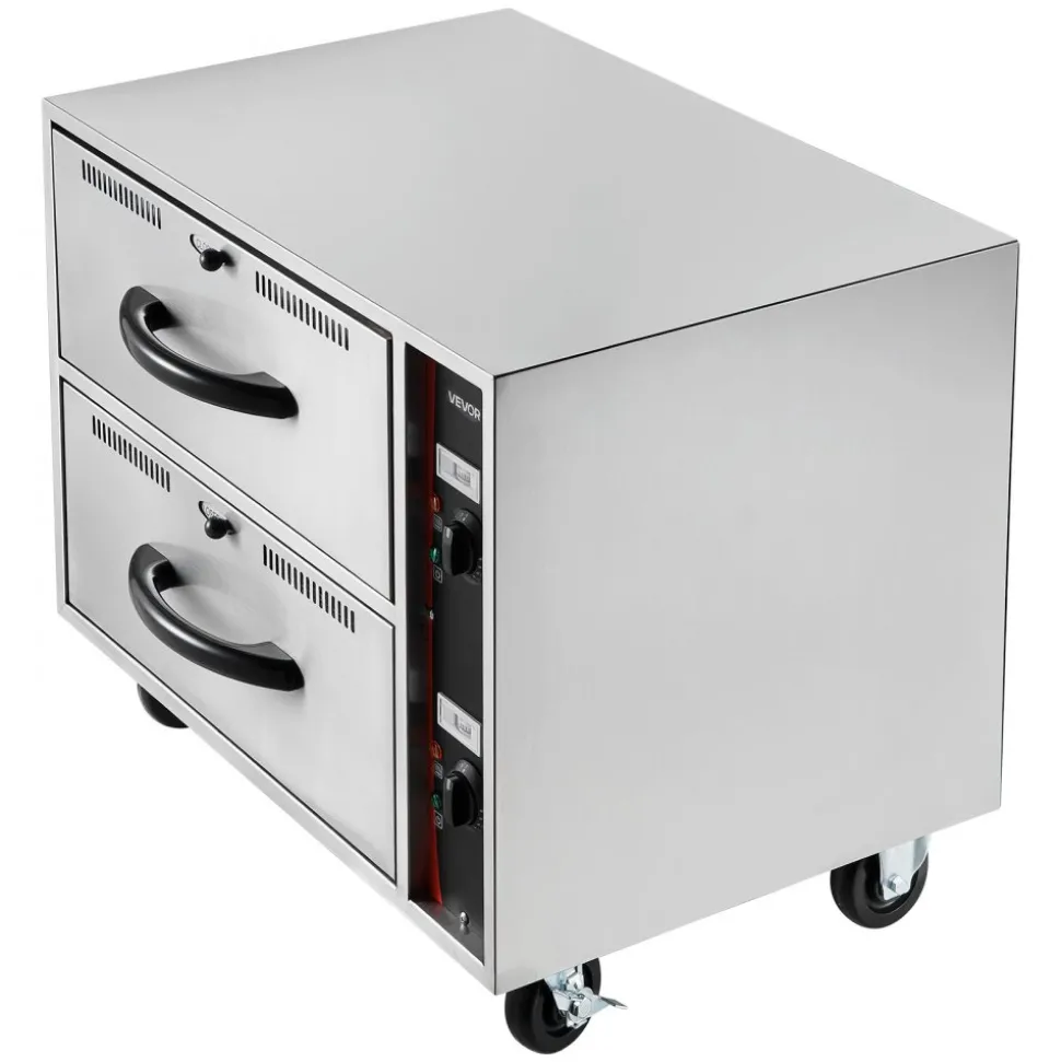 VEVOR Commercial Electric Drawer Warmer, Two-Drawer Stainless Steel Food Warmer, Freestanding Standard Warming Drawer Cabinet, 85°F–185°F Wide Temperature Range, for Restaurant, Hotel Buffet & Bakery
