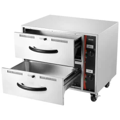 VEVOR Commercial Electric Drawer Warmer, Two-Drawer Stainless Steel Food Warmer, Freestanding Standard Warming Drawer Cabinet, 85°F–185°F Wide Temperature Range, for Restaurant, Hotel Buffet & Bakery