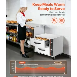 VEVOR Commercial Electric Drawer Warmer, Two-Drawer Stainless Steel Food Warmer, Freestanding Standard Warming Drawer Cabinet, 85°F–185°F Wide Temperature Range, for Restaurant, Hotel Buffet & Bakery