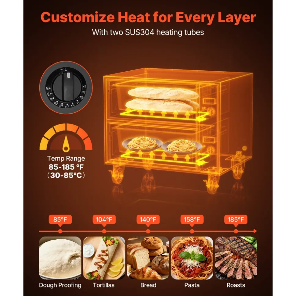 VEVOR Commercial Electric Drawer Warmer, Two-Drawer Stainless Steel Food Warmer, Freestanding Standard Warming Drawer Cabinet, 85°F–185°F Wide Temperature Range, for Restaurant, Hotel Buffet & Bakery
