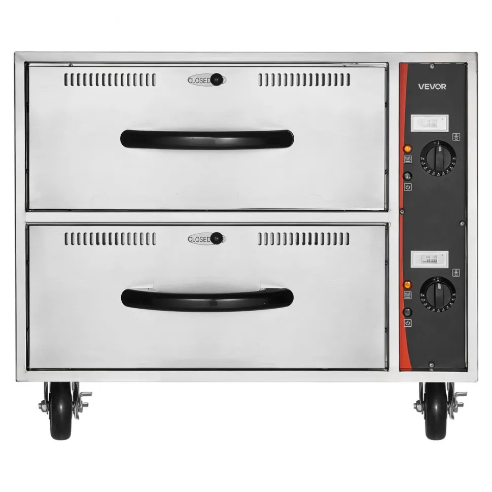 VEVOR Commercial Electric Drawer Warmer, Two-Drawer Stainless Steel Food Warmer, Freestanding Standard Warming Drawer Cabinet, 85°F–185°F Wide Temperature Range, for Restaurant, Hotel Buffet & Bakery