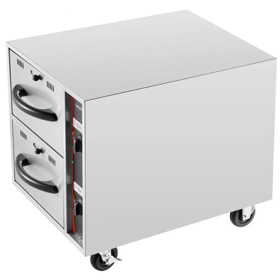 VEVOR Commercial Electric Drawer Warmer, 2 Full-Size Pan Stainless Steel Food Warmer, Freestanding Standard Warming Drawer Cabinet, 85°F–185°F Wide Temperature Range, for Restaurant, Hotel Buffet & Bakery
