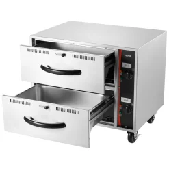 VEVOR Commercial Electric Drawer Warmer, 2 Full-Size Pan Stainless Steel Food Warmer, Freestanding Standard Warming Drawer Cabinet, 85°F–185°F Wide Temperature Range, for Restaurant, Hotel Buffet & Bakery