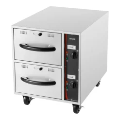 VEVOR Commercial Electric Drawer Warmer, 2 Full-Size Pan Stainless Steel Food Warmer, Freestanding Standard Warming Drawer Cabinet, 85°F–185°F Wide Temperature Range, for Restaurant, Hotel Buffet & Bakery