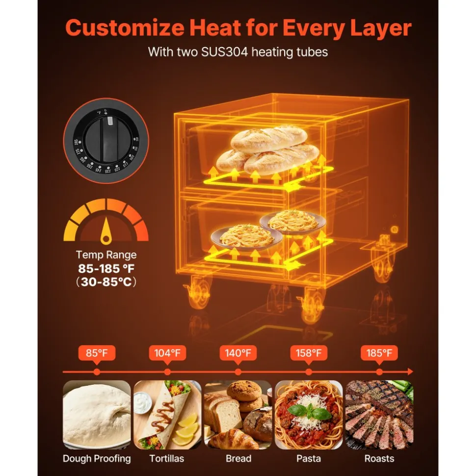 VEVOR Commercial Electric Drawer Warmer, 2 Full-Size Pan Stainless Steel Food Warmer, Freestanding Standard Warming Drawer Cabinet, 85°F–185°F Wide Temperature Range, for Restaurant, Hotel Buffet & Bakery