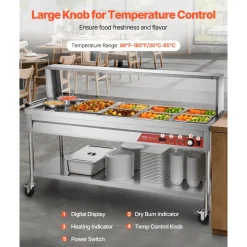 VEVOR Commercial Electric Food Warmer, 7 Pans + 2 Pots Steam Table, 1800W Professional Buffet Catering Food Warmer with Shield Undershelf Wheels, Stainless Steel Server for Party Restaurant