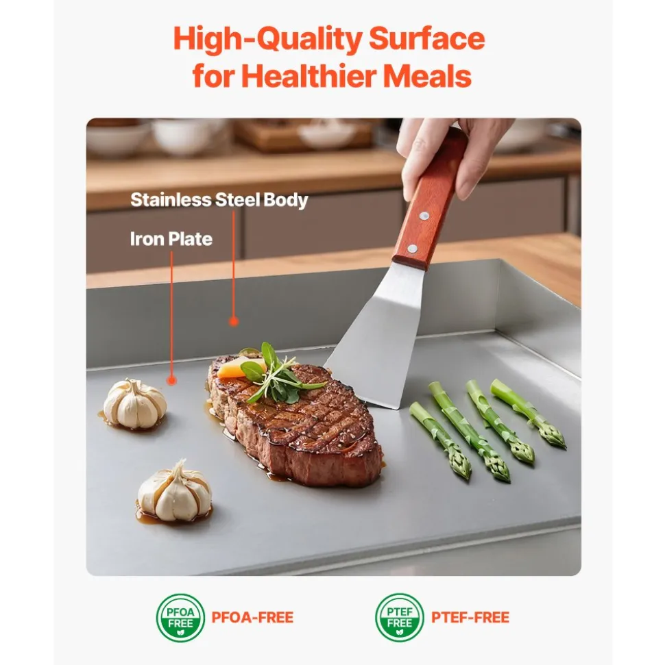 VEVOR Commercial Electric Griddle, 13.98 x 11.81 inch, 1750W, 122-570°F Adjustable Temp Control, Stainless Steel Countertop Flat Top Grill with 2 Spatulas and 2 Brushes, for Steak, Pancake, Squid