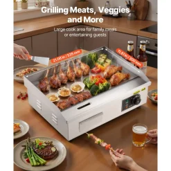 VEVOR Commercial Electric Griddle, 1750W, 122-570°F Adjustable Temp Control, Stainless Steel Countertop Flat Top Grill with 2 Spatulas, 2 Brushes and 4 Foot Pads, for Steak, Pancake