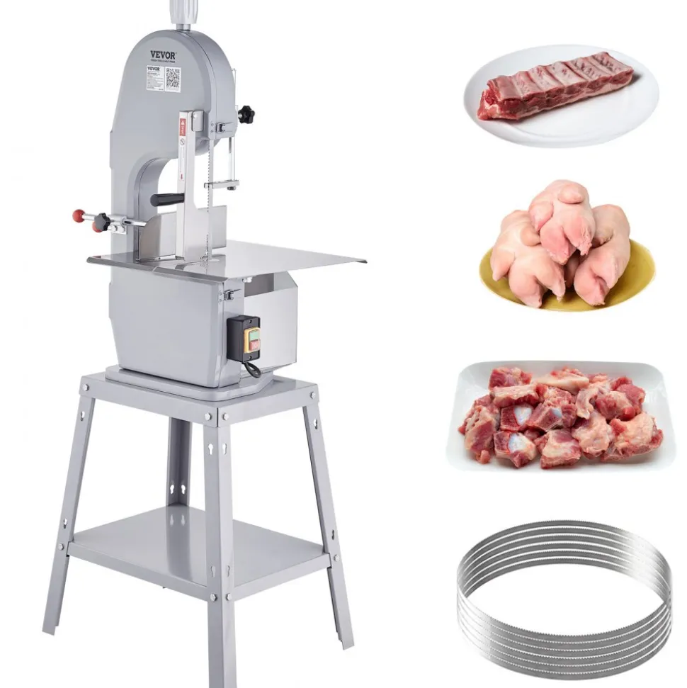 VEVOR Commercial Electric Meat Bandsaw, 1500W Stainless Steel Vertical Bone Sawing Machine, Workbeach 19.3" x 15", 0.16-7.9 Inch Cutting Thickness, Frozen Meat Cutter with 6 Blades for Rib Pork Beef