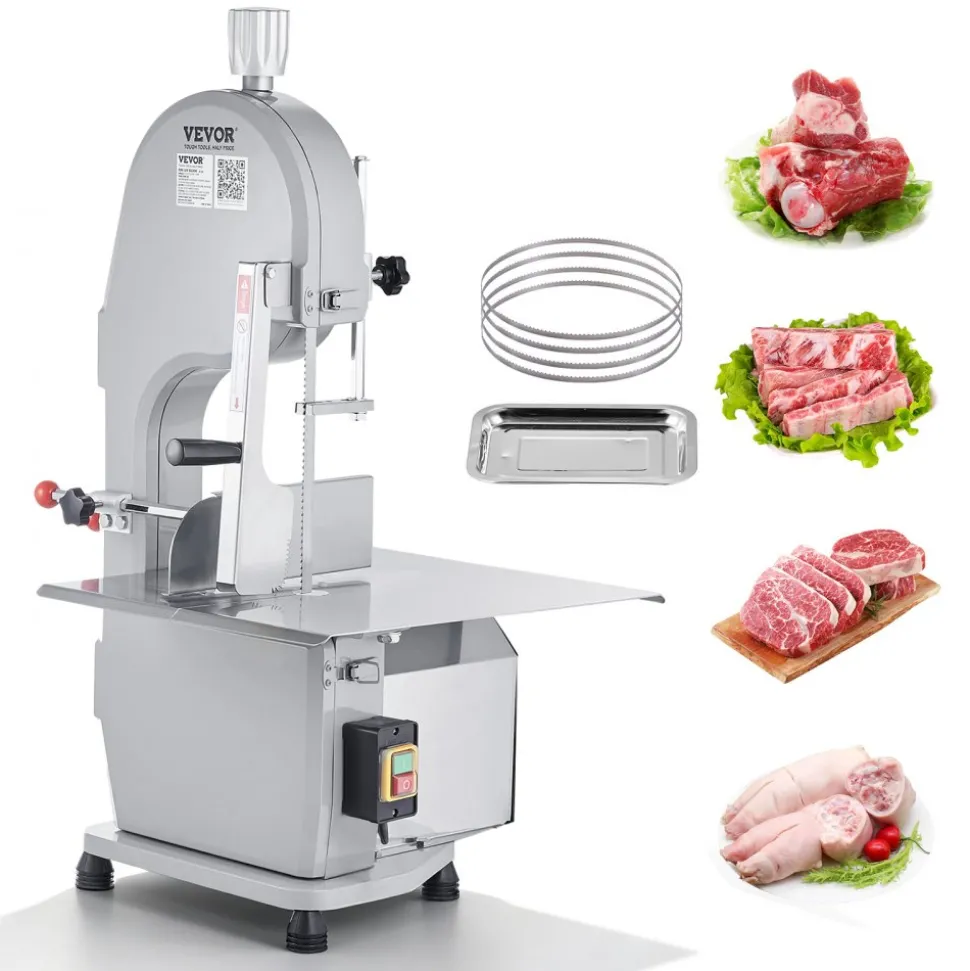VEVOR Commercial Electric Meat Bandsaw, 2200W Stainless Steel Countertop Bone Sawing Machine, Workbeach 18.5" x 20.9", 0-7.1 Inch Cutting Thickness, Frozen Meat Cutter with 6 Blades for Rib Pork Beef