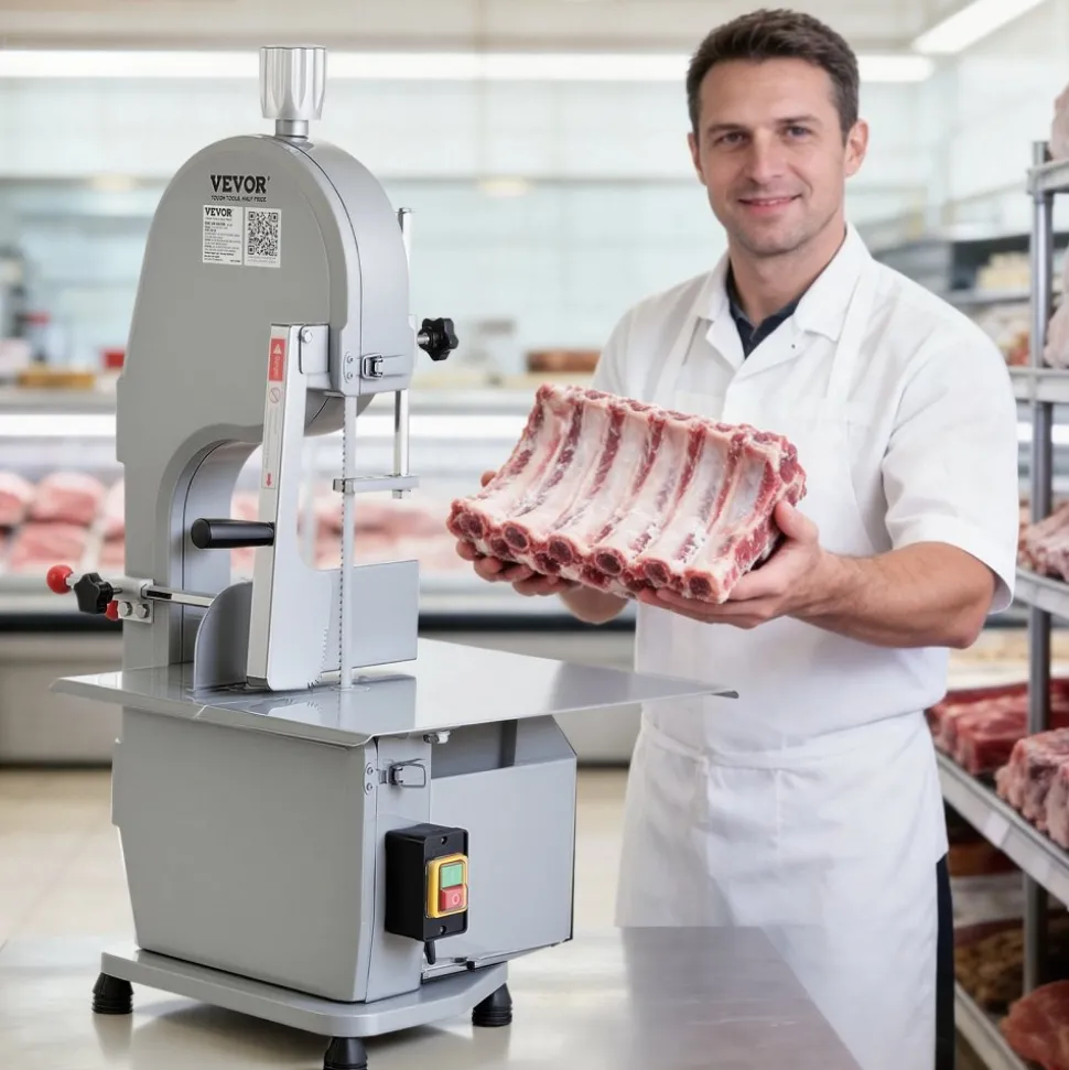 VEVOR Commercial Electric Meat Bandsaw, 2200W Stainless Steel Countertop Bone Sawing Machine, Workbeach 18.5" x 20.9", 0-7.1 Inch Cutting Thickness, Frozen Meat Cutter with 6 Blades for Rib Pork Beef