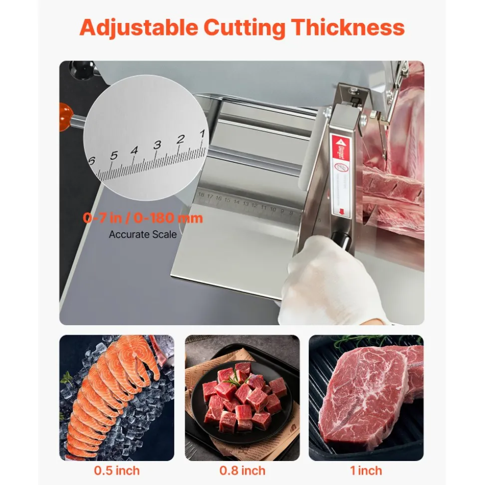 VEVOR Commercial Electric Meat Bandsaw, 2200W Stainless Steel Countertop Bone Sawing Machine, Workbeach 18.5" x 20.9", 0-7.1 Inch Cutting Thickness, Frozen Meat Cutter with 6 Blades for Rib Pork Beef