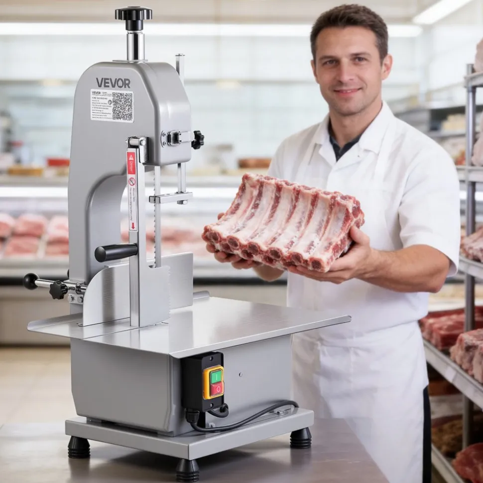 VEVOR Commercial Electric Meat Bandsaw, 650W Stainless Steel Countertop Meat Sawing Machine, Workbench 12.4" x 18.1", 4.33 Inch Max Cutting Thickness, Frozen Fish Cutter for Rib Pork Beef