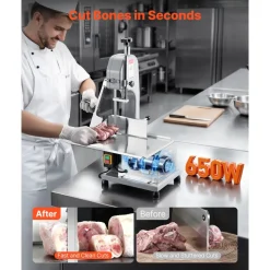 VEVOR Commercial Electric Meat Bandsaw, 650W Stainless Steel Countertop Meat Sawing Machine, Workbench 12.4