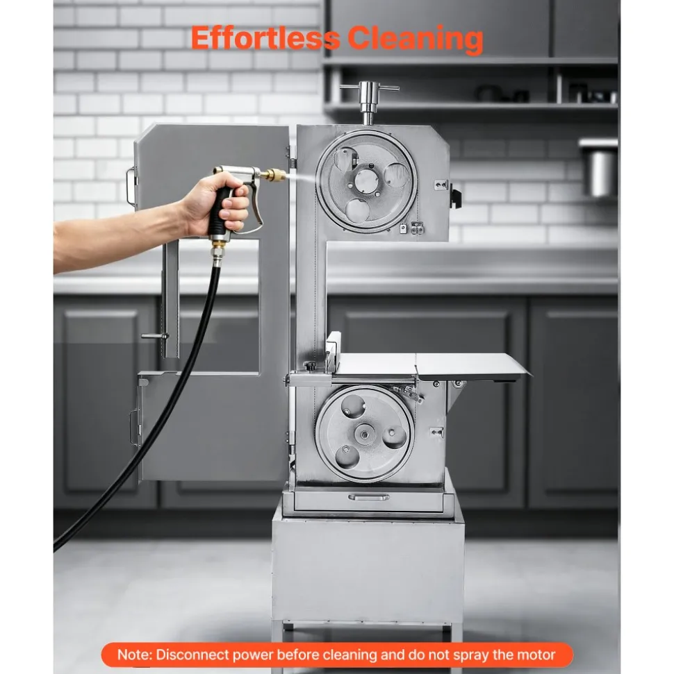 VEVOR Commercial Electric Meat Bandsaw, 2200W Stainless Steel Vertical Bone Sawing Machine, Workbeach 24.4" x 20.5", 0.16-8.7 Inch Cutting Thickness, Frozen Meat Cutter with 6 Blades for Rib Pork Beef