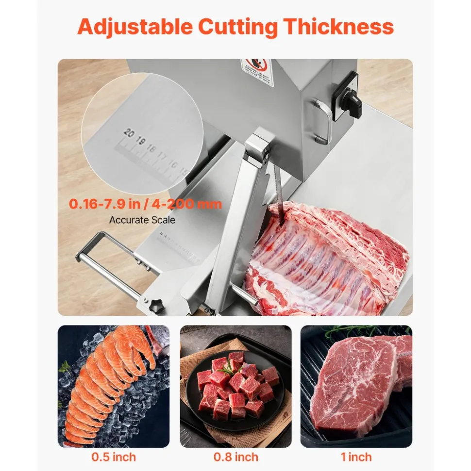 VEVOR Commercial Electric Meat Bandsaw, 2200W Stainless Steel Vertical Bone Sawing Machine, Workbeach 24.4" x 20.5", 0.16-8.7 Inch Cutting Thickness, Frozen Meat Cutter with 6 Blades for Rib Pork Beef