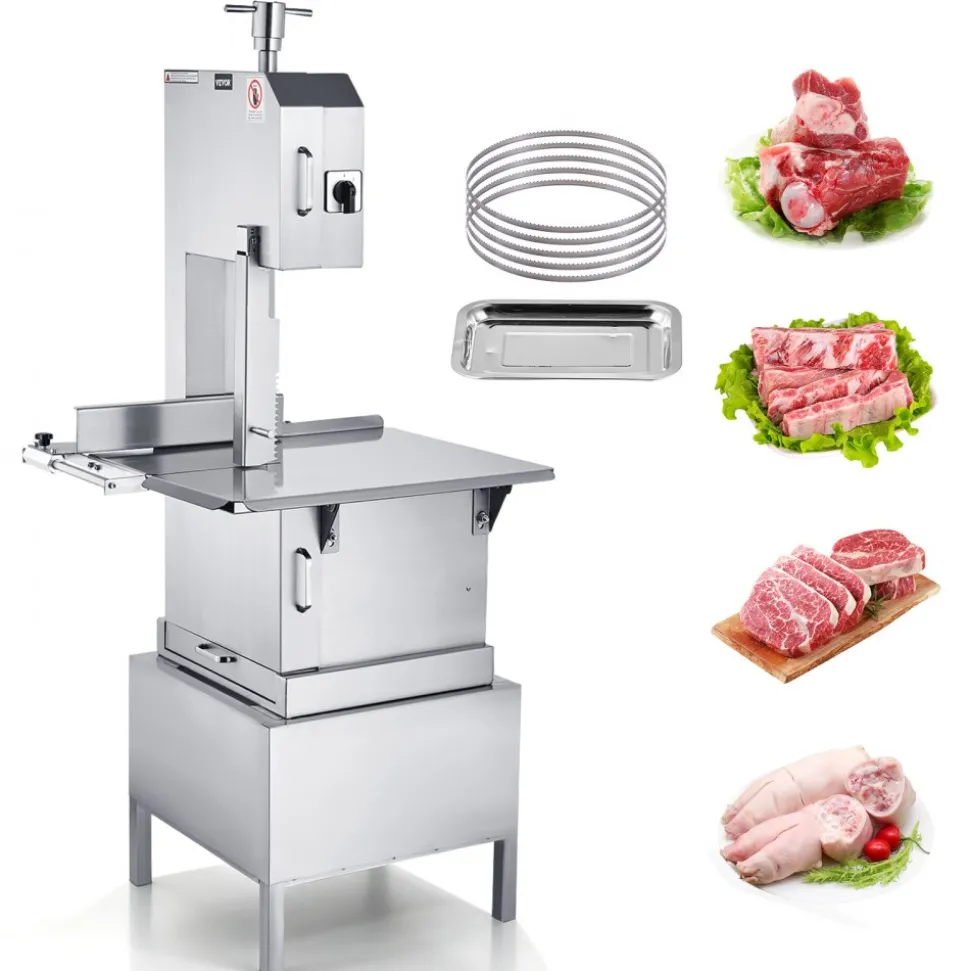 VEVOR Commercial Electric Meat Bandsaw, 2200W Stainless Steel Vertical Bone Sawing Machine, Workbeach 24.4" x 20.5", 0.16-8.7 Inch Cutting Thickness, Frozen Meat Cutter with 6 Blades for Rib Pork Beef