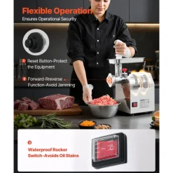VEVOR Commercial Electric Meat Grinder, 5 lbs/min Capacity, #8 Industrial Meat Mincer with 2 Stainless Steel Blades, 2 Grinding Plates, 600W Heavy-Duty Sausage Maker Stuffer, for Kitchen, Restaurant
