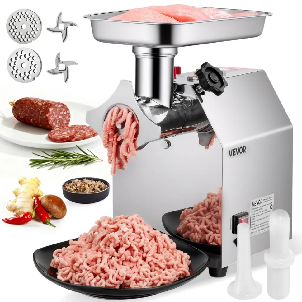 VEVOR Commercial Electric Meat Grinder, 7 lbs/min Capacity, #12 Industrial Meat Mincer with 2 Stainless Steel Blades, 2 Grinding Plates, 850W Heavy-Duty Sausage Maker Stuffer, for Kitchen, Restaurant