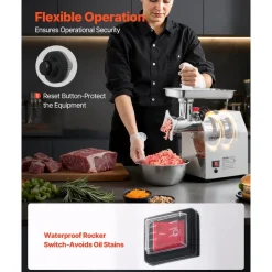 VEVOR Commercial Electric Meat Grinder, 7 lbs/min Capacity, #12 Industrial Meat Mincer with 2 Stainless Steel Blades, 2 Grinding Plates, 850W Heavy-Duty Sausage Maker Stuffer, for Kitchen, Restaurant