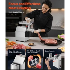 VEVOR Commercial Electric Meat Grinder, 7 lbs/min Capacity, #12 Industrial Meat Mincer with 2 Stainless Steel Blades, 2 Grinding Plates, 850W Heavy-Duty Sausage Maker Stuffer, for Kitchen, Restaurant