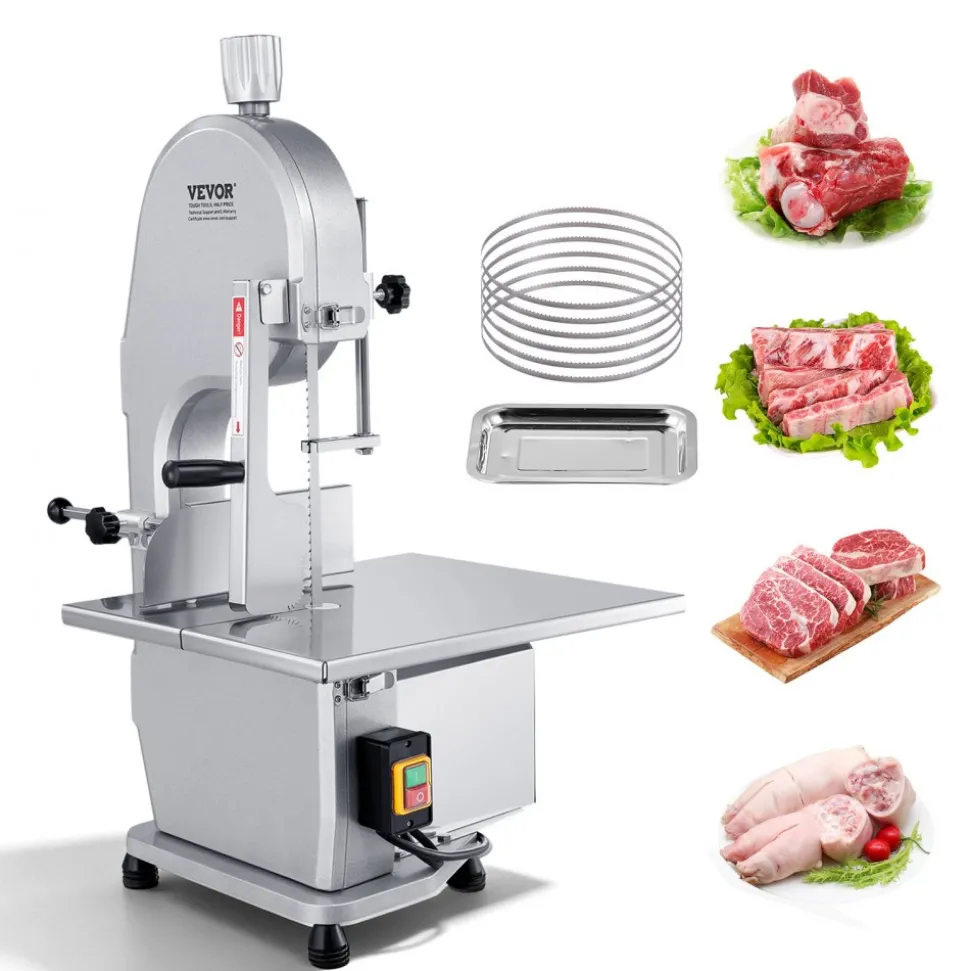 VEVOR Commercial Electric Meat Bandsaw, 1800W Stainless Steel Countertop Bone Sawing Machine, Workbeach 15" x 19.1", 7.09 Inch Max Cutting Thickness, Frozen Meat Cutter with 5 Blades for Rib Pork Beef
