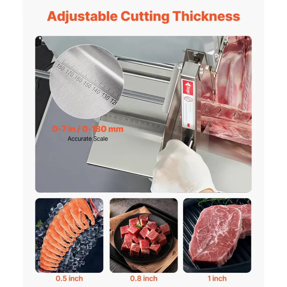 VEVOR Commercial Electric Meat Bandsaw, 1800W Stainless Steel Countertop Bone Sawing Machine, Workbeach 15" x 19.1", 7.09 Inch Max Cutting Thickness, Frozen Meat Cutter with 5 Blades for Rib Pork Beef