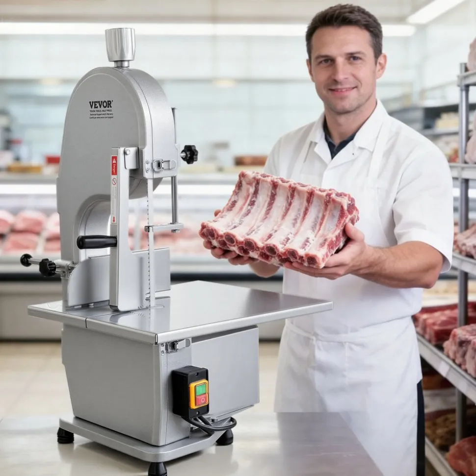 VEVOR Commercial Electric Meat Bandsaw, 1800W Stainless Steel Countertop Bone Sawing Machine, Workbeach 15" x 19.1", 7.09 Inch Max Cutting Thickness, Frozen Meat Cutter with 5 Blades for Rib Pork Beef